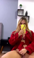 Stunning blonde having her fun time with a good masturbation and tasting her own cum