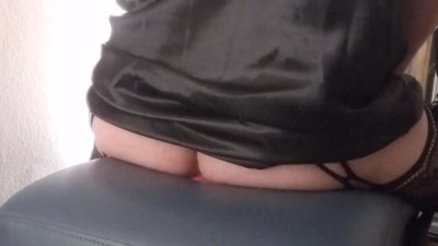Upskirt Assfucking with Butt Plug and Large Dildo