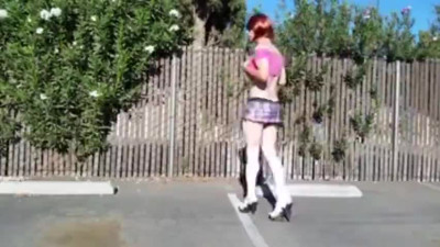 April in a barely there micro mini skirt