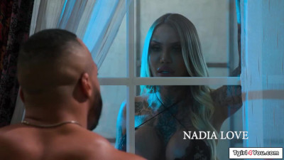 Big tits shemale Nadia Love barebacked by a big black cock