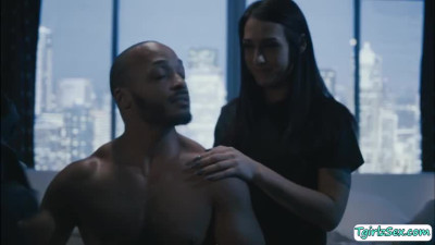 Slim horny trans woman Khloe takes a big black cock up her ass