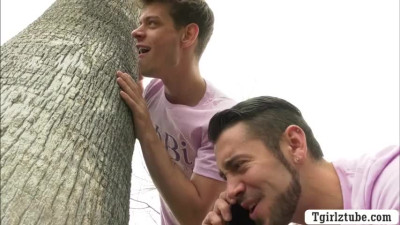 Blonde shemale lets her thief fratmate bareback her wet ass