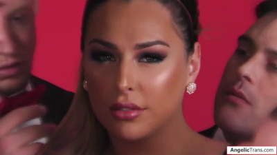 Busty transsexual Chanel Santini gangbanged by 5 big cocks