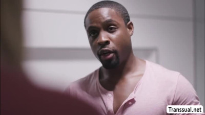 Black guy fucsk the wet ass of his busty shemale friend