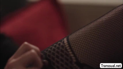 Curly haired shemale gets her ass banged by her new stepfather