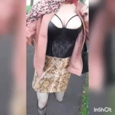 Sissy walks around town in leopard mini skirt
