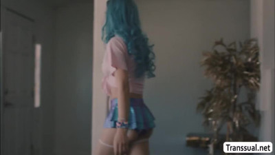 Horny shemale toyed and ass fucked by her neighbor