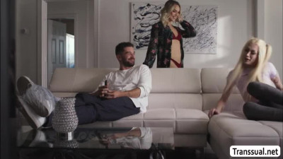 Slut shemale lets the friend of her stepsister fuck her wet ass