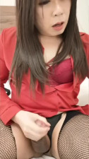 Hungry Asian sissy jerks off cum to drink
