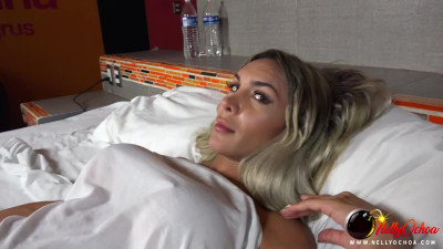 Huge cock and big tits blonde trans Nelly naked in bed