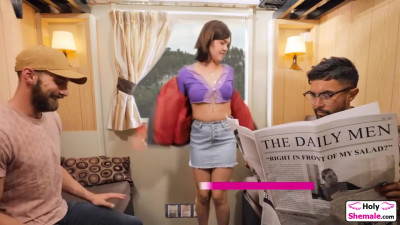 Big tits tgirl Daisy Taylor sucks cock n barebacked on train