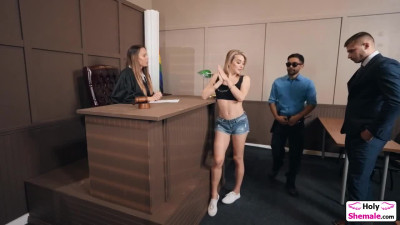 Shemale Emma Rose fucks busty milf judge Mckenzie Lees pussy