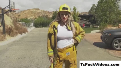 Busty T girl firefighter Aspen Brooks asslicks and is b