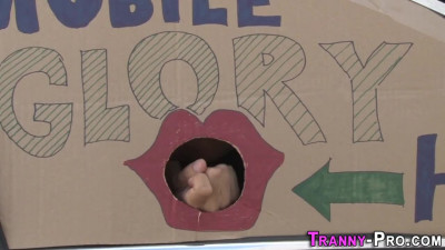 Busty tranny whore gives head