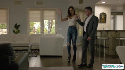 Handsome dude lets his shemale stepsister fuck his ass