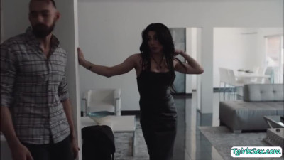 Smalltits shemale lets her boyfriend bang her wet tight ass