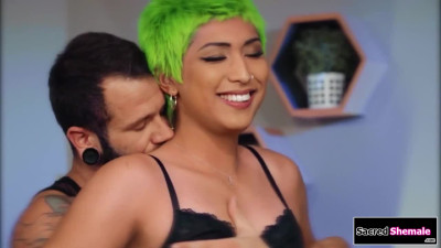 Small tits latina trans Pixi Lust gets barebacked by a guy