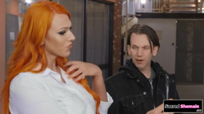Busty trans Aspen Brooks dominates a guy and barebacks him