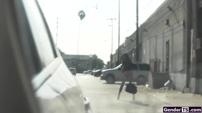 Tgirl Ariel Demure hitchhiking and sucks and anal barebacked