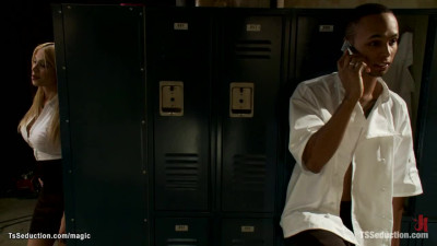 Busty shemale chef fucks bound black