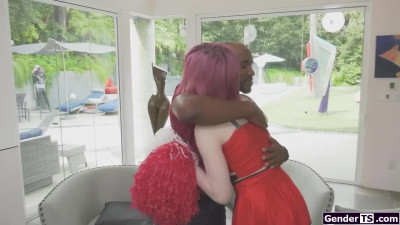 Tgirl cheerleader Ella Hollywood anal fucked by black coach