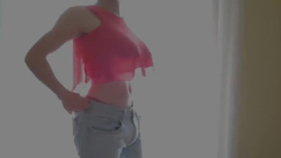 Transgender with big boobs has cute panties
