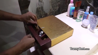 Guy fucks tranny in fishnet pantyhose