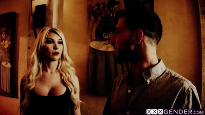 Perverted shemale Aubrey Kate fucked white stranger with big hard cock