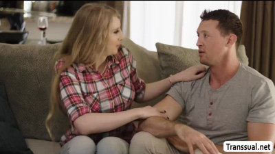 Hot TGirl gets fuck on the couch by dude