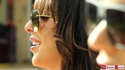 Busty trans Chanel Santini fucks a hot milfs pussy outd