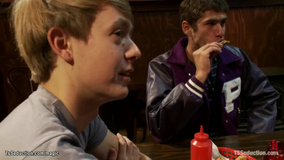 Shemale fucks men in sports bar