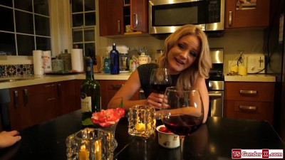 Busty tgirl Aspen Brooks licks and fucks a blonde girls