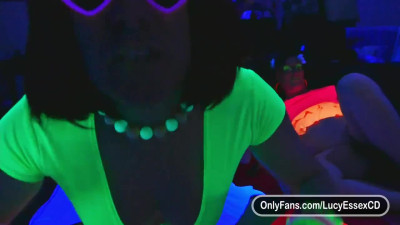 Lucy Essex CD - Riding a glow in the dark alien knot dildo while locked in chastity