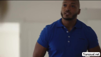Curvy TGirl sucks her Black Stepbros dick