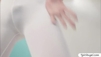 Gorgeous tattooed blonde TS Aubrey Kate fucking Rileys pussy hardcore