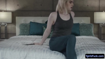 Blonde ts model Ella Hollywood swallows Dante Colles cock