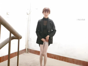 Asian sissy♠ masturbates and cums in dirty corridor♠