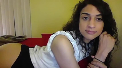 Cute skinny tgirl with big dick cums hard on her chest