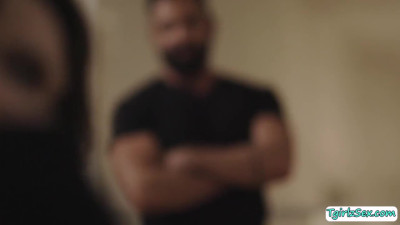 Curly shemale analed by her new stepdad