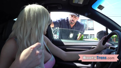 Big booty trans babe getting frisked and then bareback fucked by police officer