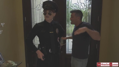 Small tits trans police Natalie Mars is barebaced by a guy