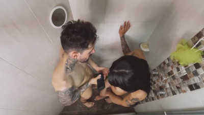 Having a shower fuck with a sexy shemale