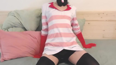 A Skinny Sissy Cosplays Angel Dust Showing his Cute dic