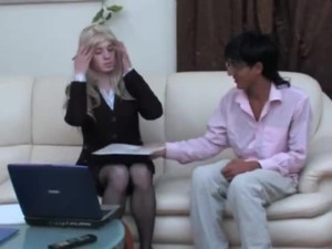 blond Crossdresser With Japanese twink