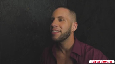 Ladyboy Natalie Mars fucks some random guys in a tight booth