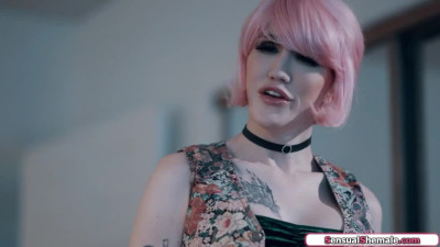 Stepbrother asslicks and barebacks the busty tgirl Lena Moon
