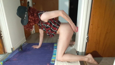 Country Crossdresser drills ass with dildo toy