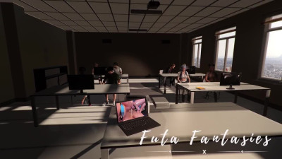 Futanari teacher fucking her futa student in the classroom in a 3d animation