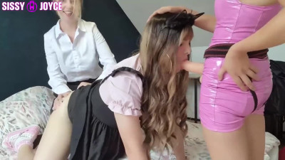 SissyJoyce spanked and humiliated by 2 hot mistresses