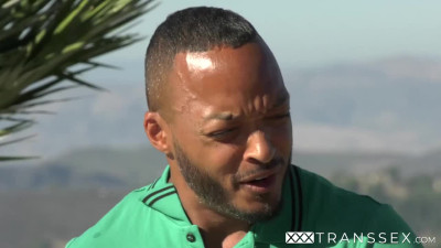 Busty tranny Joss Amor anal fucks black hunk Dillon Diaz